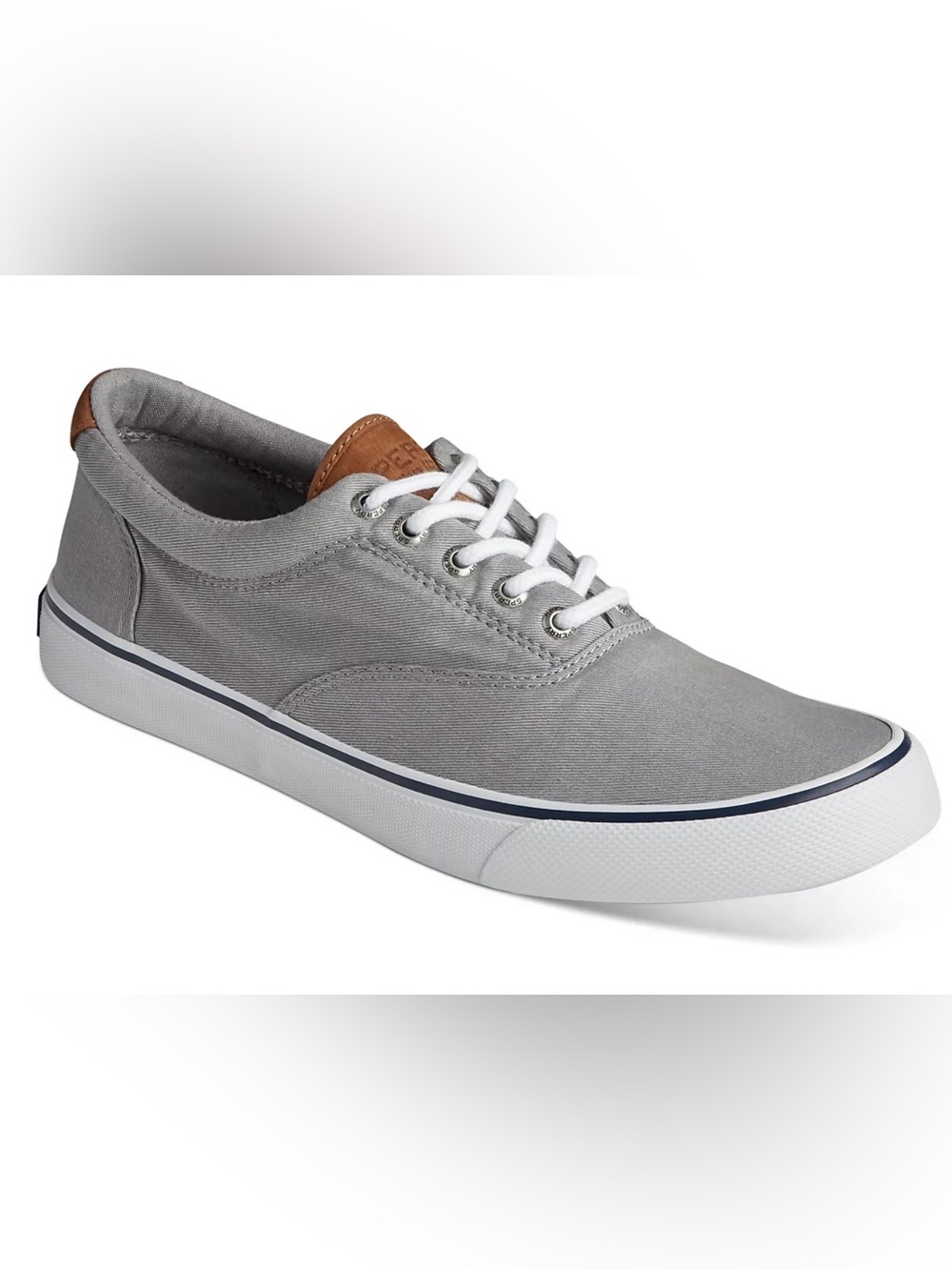 Sperry Gray Canvas Low-Top Sneakers with White Laces Size 11.5